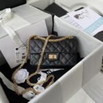 Chanel 23A Classic Mini 2.55 Flap Bag Black Distressed Calfskin Gold Hardware