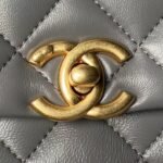 Chanel AS5001 Mini Flap Bag Top Handle Shiny Lambskin Imitation Pearl & Gold Metallic Grey - Image 3