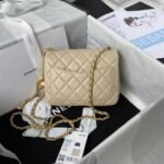 Chanel 23C AS1786 Mini Square Pearl Embossed Flap Bag Antique Gold Hardware Apricot - Image 2