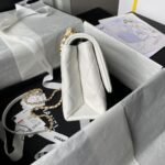 Chanel AS4997 Flap Bag Top Handle Shiny Lambskin Imitation Pearl & Gold Metal White - Image 4