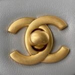 Chanel 23C AS1786 Mini Square Pearl Embossed Flap Bag Antique Gold Hardware Light Blue - Image 3