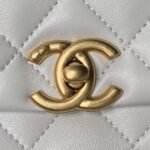 Chanel AS5001 Mini Flap Bag Top Handle Shiny Lambskin Imitation Pearl & Gold Metal White - Image 3