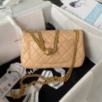Chanel 23S AS4041 Mini Camellia Embossed Rectangular Flap Bag Antique Gold Metal Hardware Apricot - Image 2