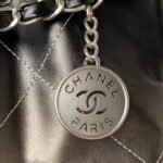 Chanel 22 AS3260 Small Bag Black and Silver Shiny Calfskin Silver Hardware - Image 6