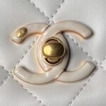 Chanel AS4967 Small Flap Bag Shiny Lambskin Enamel & Gold Metal White - Image 3