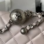 Chanel 23K AS1787 Mini Pearl Embossed Rectangular Flap Bag Lambskin Brushed Silver Metal Hardware Light Purple - Image 6