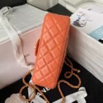 Chanel 23K AS1787 Mini Pearl Embossed Rectangular Flap Bag Lambskin Brushed Metal Hardware Orange - Image 4