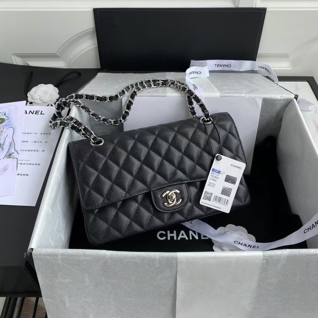 2a30b7c23a2a476e8819868d8c3a5946.jpg Chanel Classic 11.12 Handbag Caviar Silver Hardware Burgundy Interior - Image 1