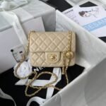 Chanel 23C AS1786 Mini Square Pearl Embossed Flap Bag Antique Gold Hardware Apricot