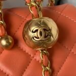 Chanel 23K AS1787 Mini Pearl Embossed Rectangular Flap Bag Lambskin Brushed Metal Hardware Orange - Image 7