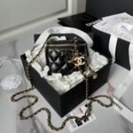 Chanel AP3941 Mini Vanity Case Lambskin Enamel & Gold-Tone Metal Black