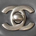Chanel 23C AS1786 Mini Square Pearl Embossed Flap Bag Antique Silver Hardware Dark Grey - Image 3