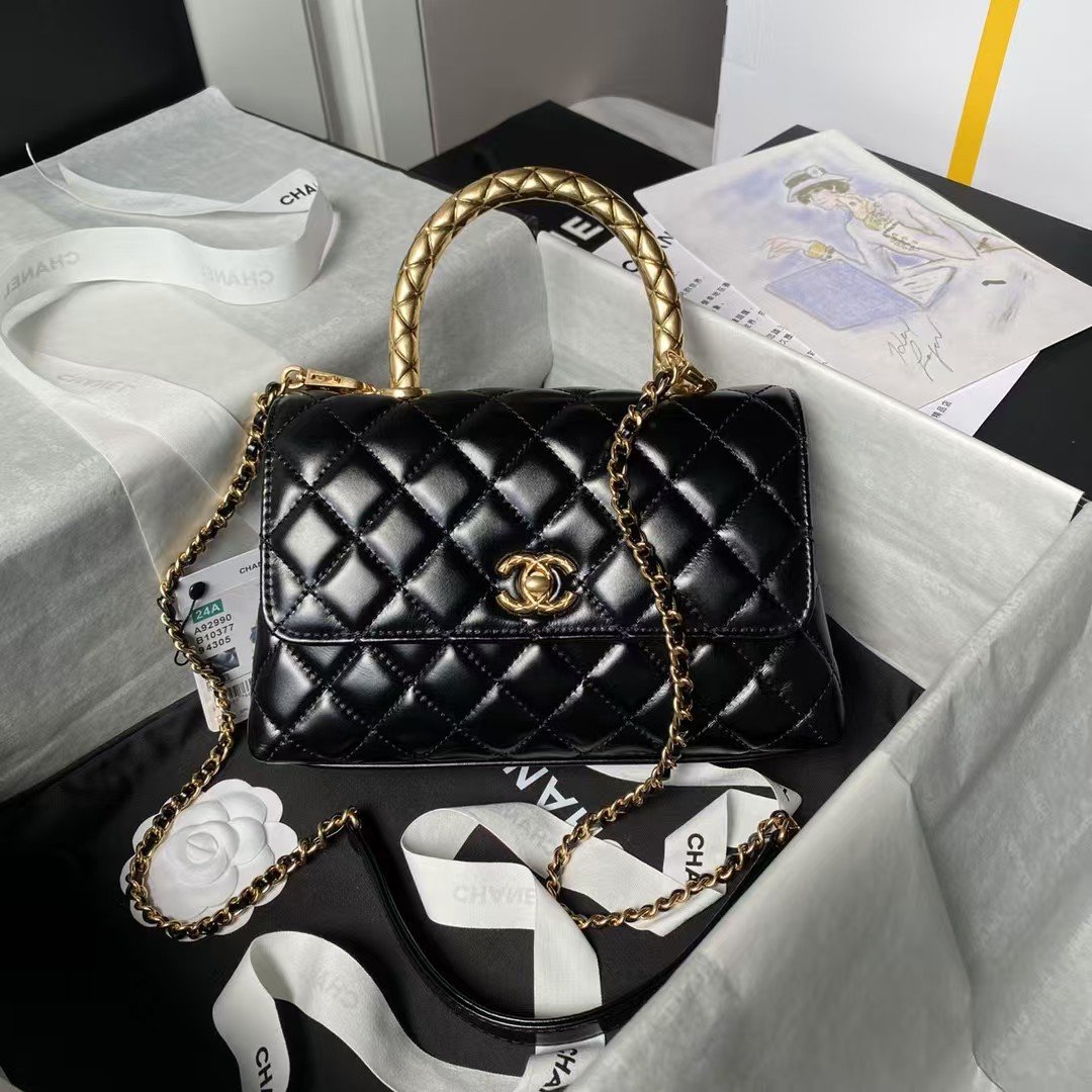 3b0909428b034971a4314f0683da85ea.jpg Chanel A92990 Small Flap Bag With Top Handle Black Shiny Calfskin Black - Image 1