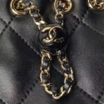 Chanel 24S AS4810 Medium CC Drawstring Backpack Shiny Lambskin Light Gold Hardware Black - Image 8