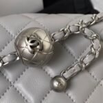 Chanel 23C AS1786 Mini Square Pearl Embossed Flap Bag Antique Silver Hardware Grey - Image 9
