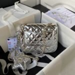 Chanel AS4647 Mini Flap Bag With Star Coin Purse Metallic Calfskin & Gold Metallic Silver - Image 2