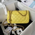 Chanel 23S AS4041 Mini Camellia Embossed Rectangular Flap Bag Antique Gold Metal Hardware Yellow - Image 2
