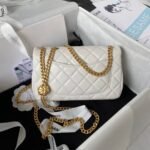 Chanel 23S AS4041 Mini Camellia Embossed Rectangular Flap Bag Antique Gold Hardware White - Image 2