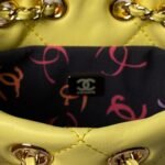 Chanel 24S AS4810 Medium CC Drawstring Backpack Shiny Lambskin Light Gold Hardware Yellow - Image 7