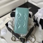 Chanel AP3804 Clutch Lambskin Cosmetic Bag With Pearl Handle Green - Image 5