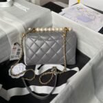 Chanel AS5001 Mini Flap Bag Top Handle Shiny Lambskin Imitation Pearl & Gold Metallic Grey - Image 2