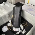 Chanel AS5001 Mini Flap Bag Top Handle Shiny Lambskin Imitation Pearl & Gold Metal Black - Image 7
