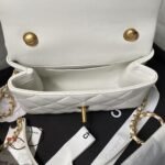 Chanel AS5001 Mini Flap Bag Top Handle Shiny Lambskin Imitation Pearl & Gold Metal White - Image 7