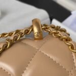 Chanel AS2649 Chain Bag With Gold Charm Small Vintage Calfskin Bag Beige - Image 4