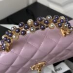 Chanel 24P AP3803 Shiny Crinkled Lambskin Chain Clutch Pearl Handle Purple - Image 2