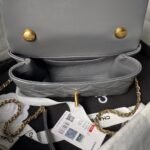 Chanel AS5001 Mini Flap Bag Top Handle Shiny Lambskin Imitation Pearl & Gold Metallic Grey - Image 7