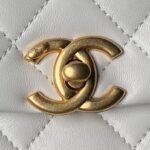 Chanel AS4997 Flap Bag Top Handle Shiny Lambskin Imitation Pearl & Gold Metal White - Image 7