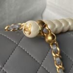 Chanel AS5001 Mini Flap Bag Top Handle Shiny Lambskin Imitation Pearl & Gold Metallic Grey - Image 4