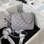 Chanel 23C AS1786 Mini Square Pearl Embossed Flap Bag Antique Silver Hardware Grey - Image 2