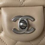 Chanel 23C AS1786 Mini Square Pearl Embossed Flap Bag Antique Silver Hardware Apricot - Image 3