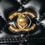 Chanel AS2215 Mini Flap Bag With Metal Top Handle Shiny Calfskin Black - Image 3