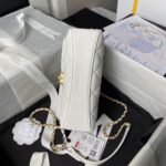 Chanel AS5001 Mini Flap Bag Top Handle Shiny Lambskin Imitation Pearl & Gold Metal White - Image 6