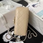 Chanel 23C AS1786 Mini Square Pearl Embossed Flap Bag Antique Silver Hardware Apricot - Image 5