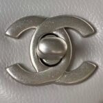 Chanel 23C AS1786 Mini Square Pearl Embossed Flap Bag Antique Silver Hardware Grey - Image 3