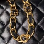 Chanel 24A AS4992 Mini Shiny Lambskin Flap Bag With Top Handle Black - Image 8