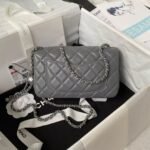 Chanel 23K AS1787 Mini Pearl Embossed Rectangular Flap Bag Lambskin Brushed Silver Metal Hardware Dark Grey - Image 2