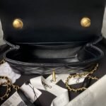 Chanel AS5001 Mini Flap Bag Top Handle Shiny Lambskin Imitation Pearl & Gold Metal Black - Image 6