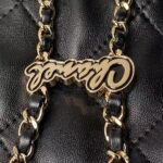Chanel 24S AS4810 Medium CC Drawstring Backpack Shiny Lambskin Light Gold Hardware Black - Image 7