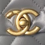Chanel AS4997 Flap Bag Top Handle Shiny Lambskin Imitation Pearl & Gold Metal Grey - Image 3