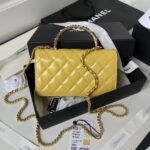 Chanel 24P AP3803 Shiny Crinkled Lambskin Chain Clutch Pearl Handle Yellow - Image 2