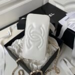 Chanel AP3804 Clutch Lambskin Cosmetic Bag With Pearl Handle White - Image 7