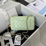 Chanel 23K AS1787 Mini Pearl Embossed Rectangular Flap Bag Lambskin Brushed Metal Hardware Light Green - Image 2