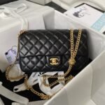 Chanel 23S AS4064 Camellia Embossed Chain Lambskin Flap Bag Black