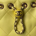 Chanel 24S AS4810 Medium CC Drawstring Backpack Shiny Lambskin Light Gold Hardware Yellow - Image 5
