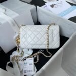 Chanel 23K AS1787 Mini Pearl Embossed Rectangular Flap Bag Lambskin Brushed Metal Hardware White - Image 2