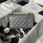 Chanel AS4997 Flap Bag Top Handle Shiny Lambskin Imitation Pearl & Gold Metal Grey - Image 2